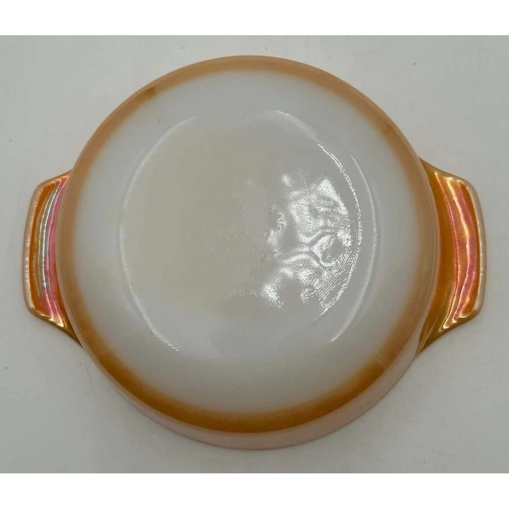 Vintage Anchor Hocking Fire King Peach Luster Casserole Dish & Milk Glass Lid